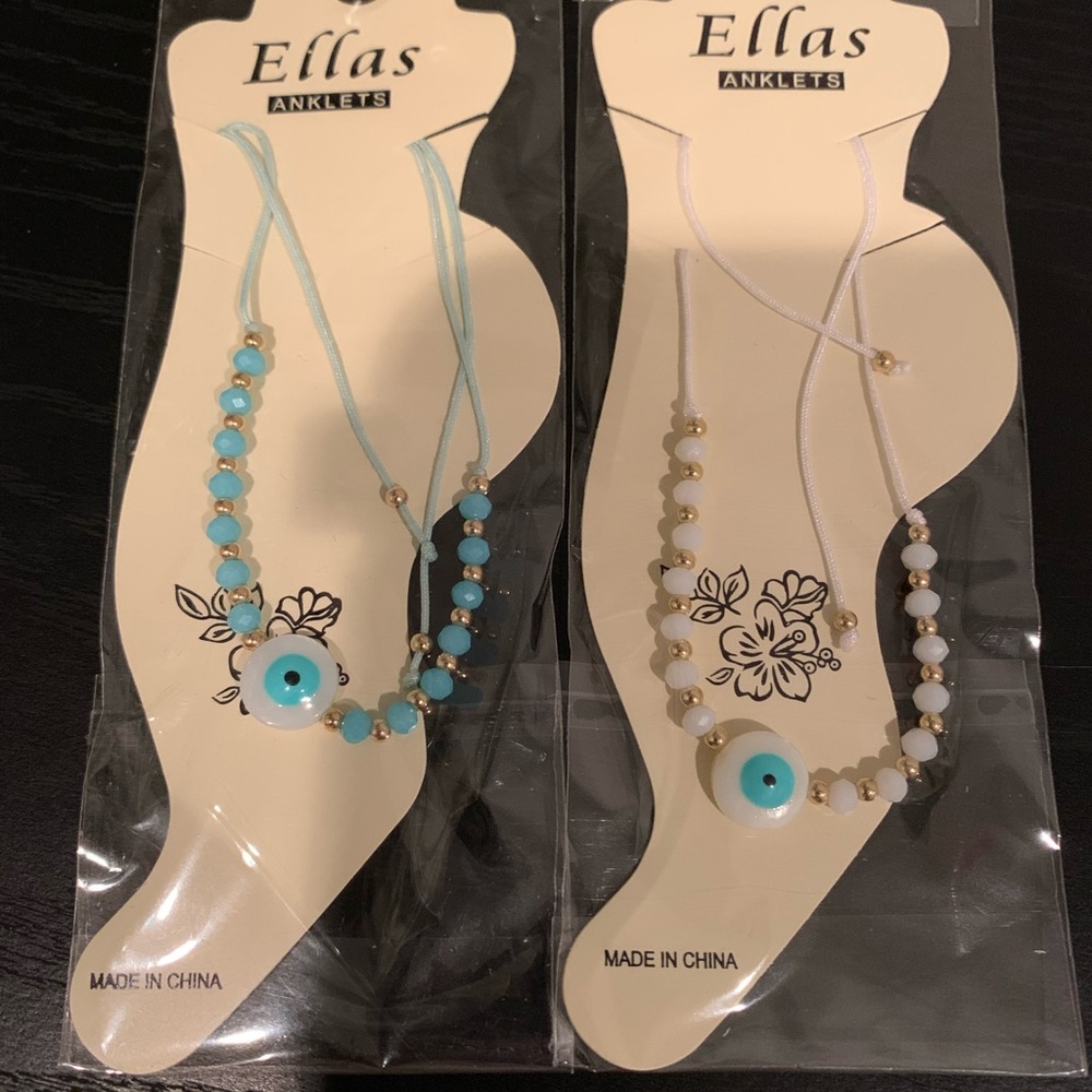 Two evil eye anklets white and blue brand new